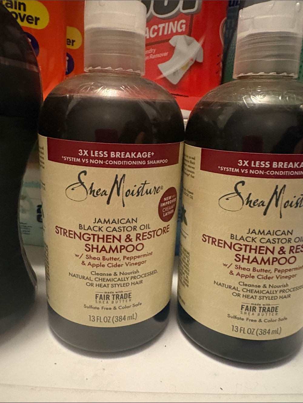 Shea Moisture Strengthen & Restore Shampoo - Brown and Cream Label
